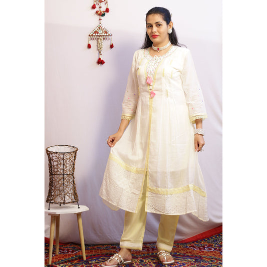 Off-White Embroidered Suit Set