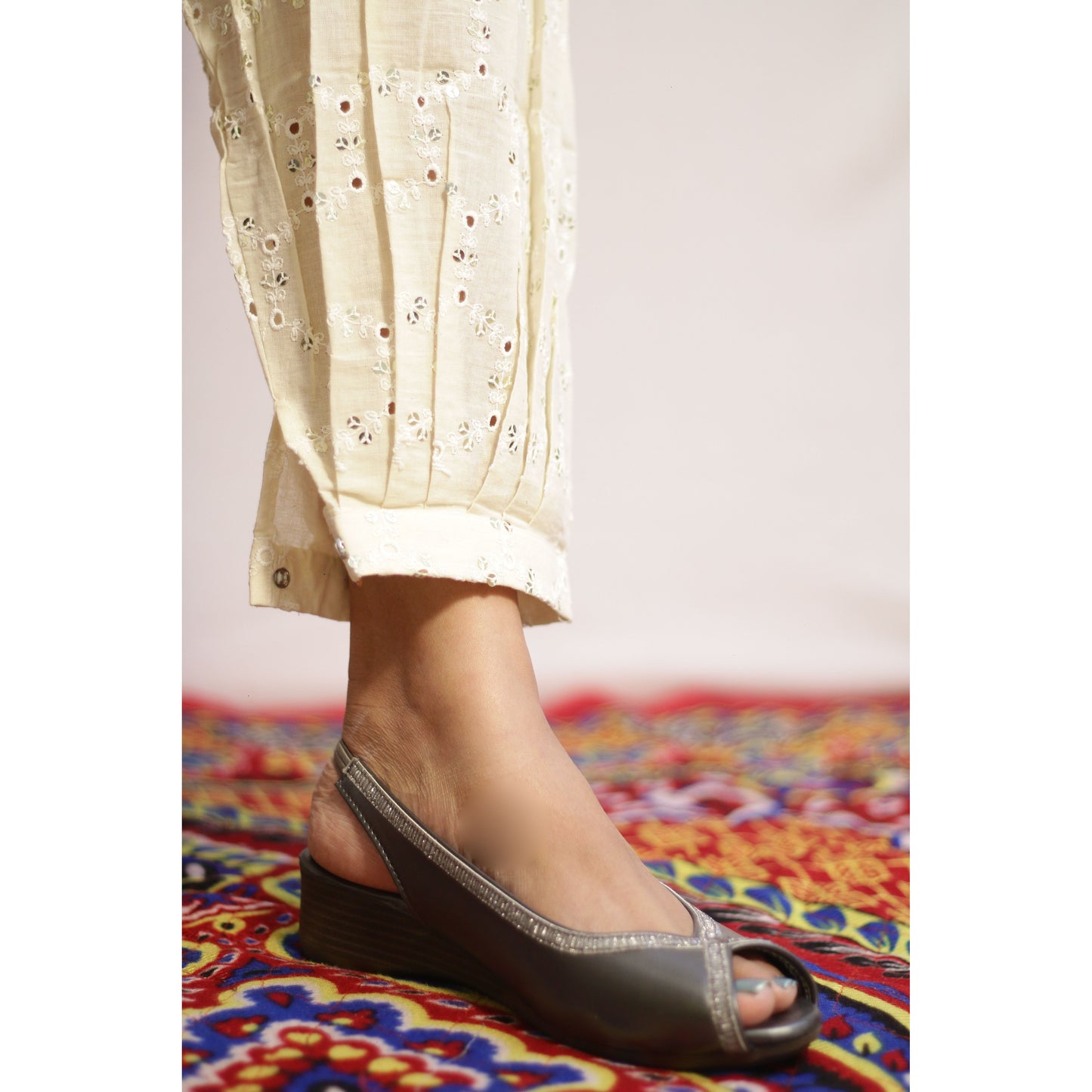 Beige All Over Embroidered Afghani Pant