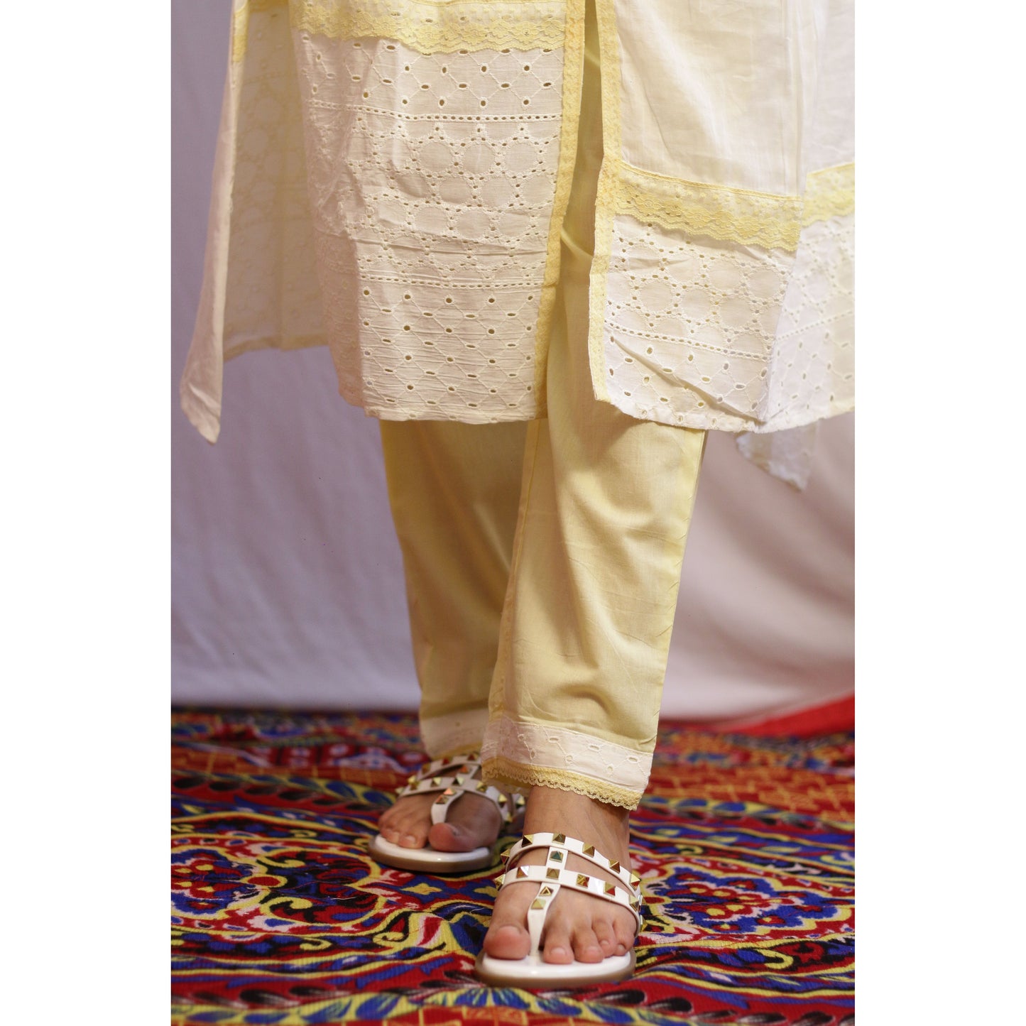 Off-White Embroidered Suit Set