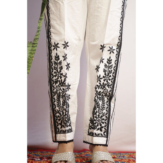 White Four Lace Embroidered Pant