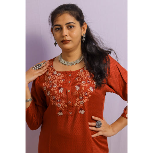 Red Embroidered Kurti