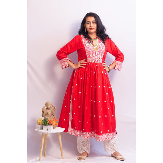 Rakhi Red Lukhnowi Suit Set
