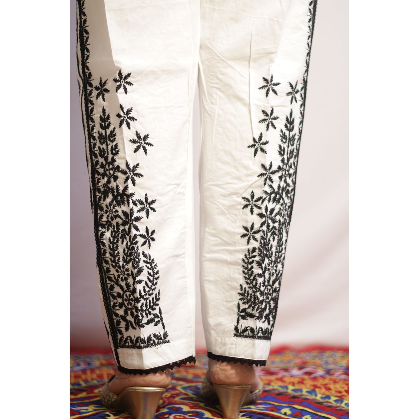 White Four Lace Embroidered Pant