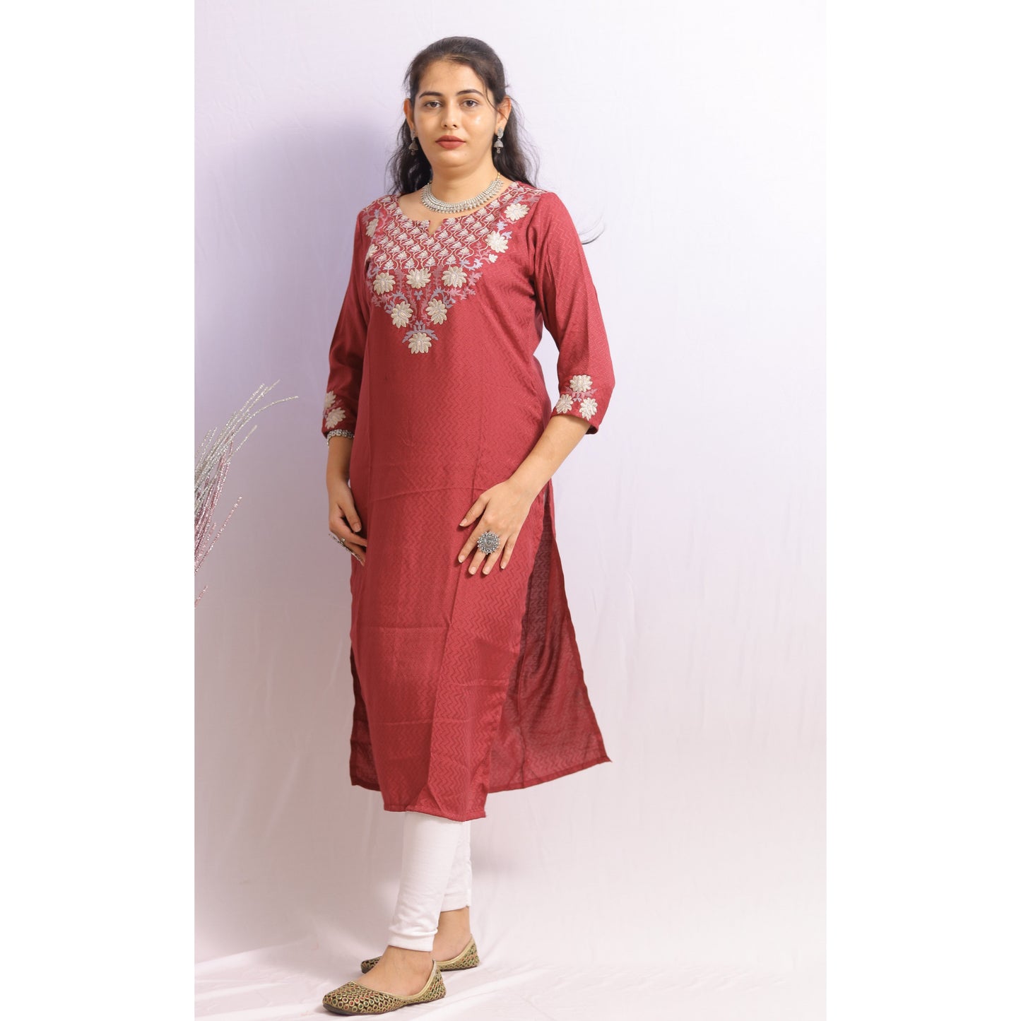 Magenta Embroidered Kurti