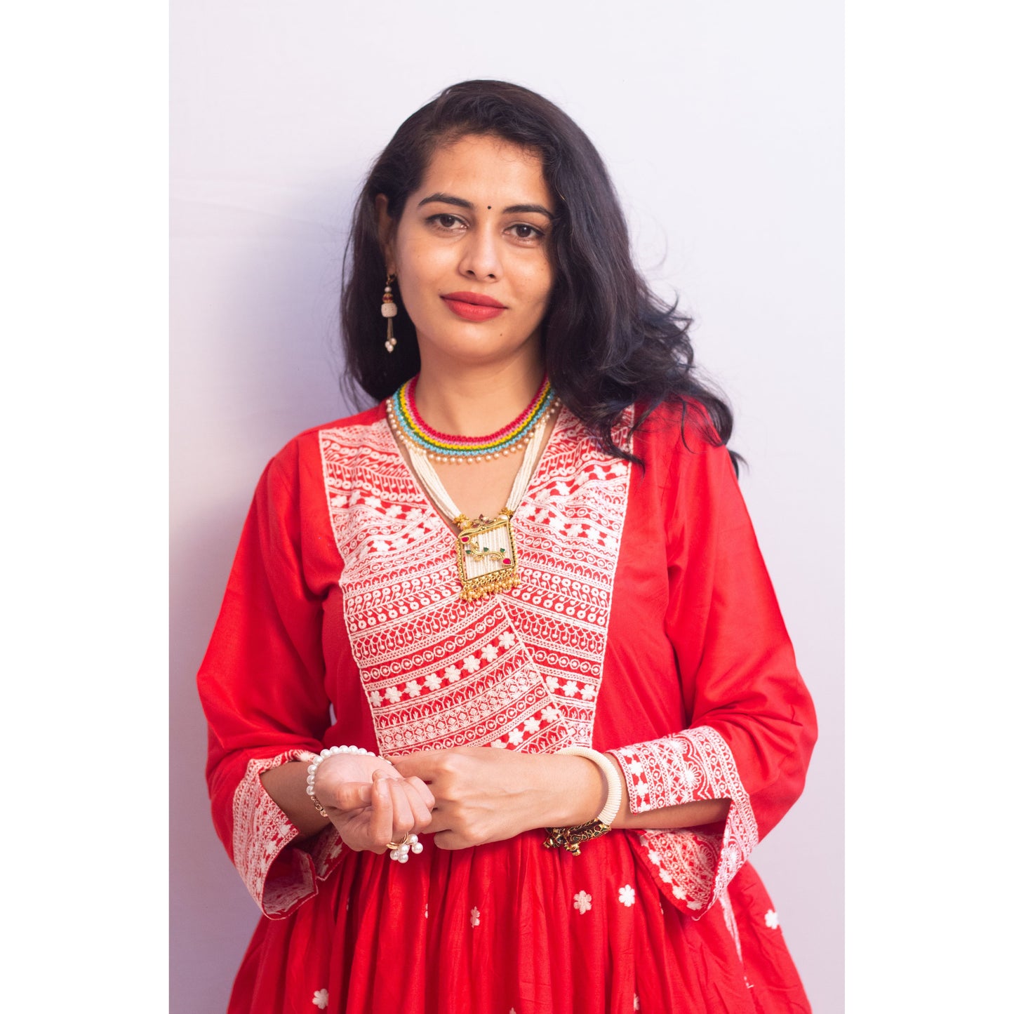 Rakhi Red Lukhnowi Suit Set
