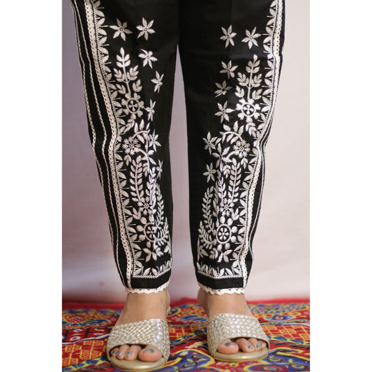 Black Four Lace Embroidered Pant