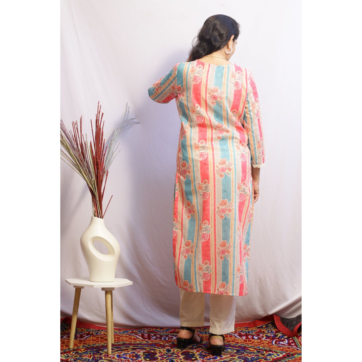 Charita Beige and Pink Suit Set