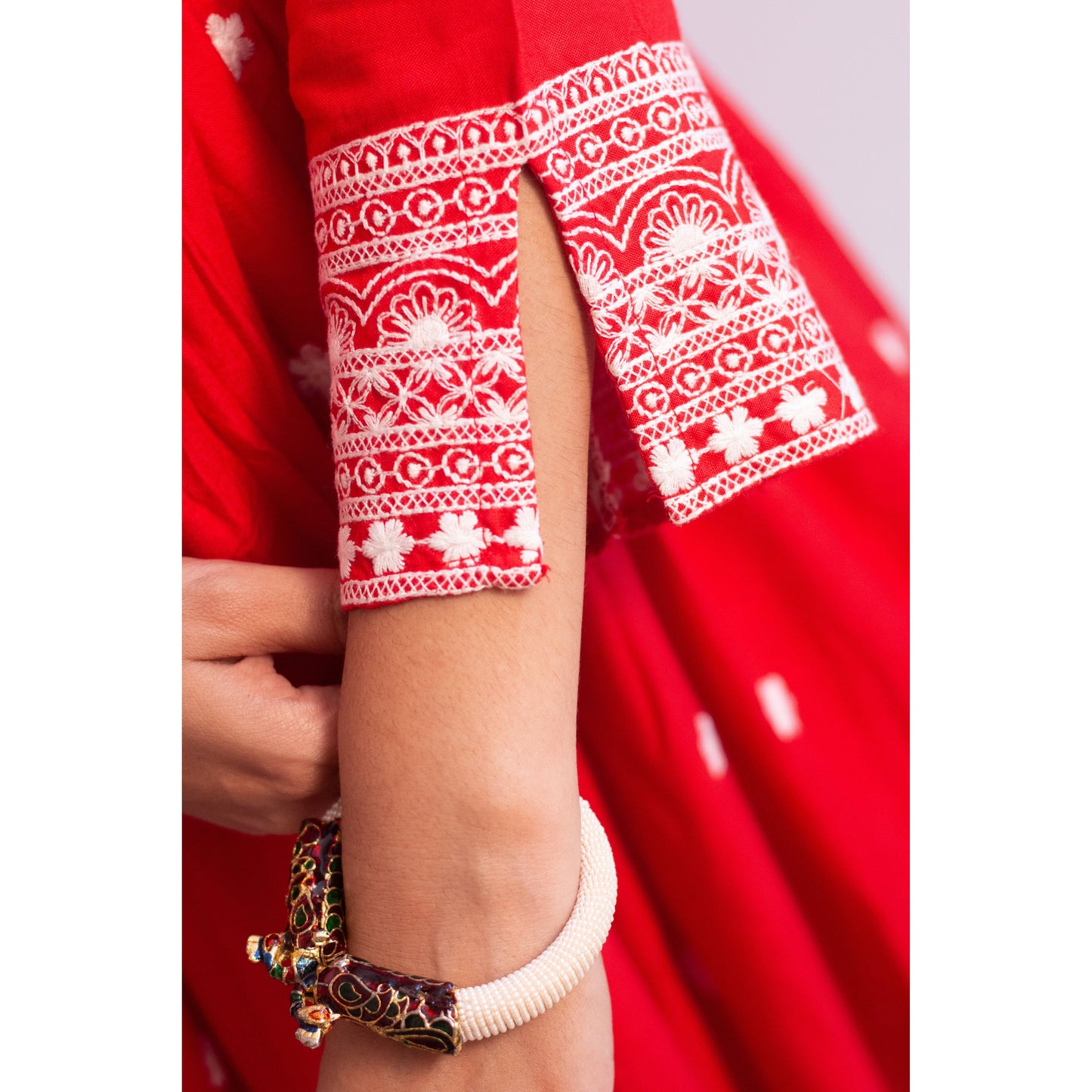 Rakhi Red Lukhnowi Suit Set