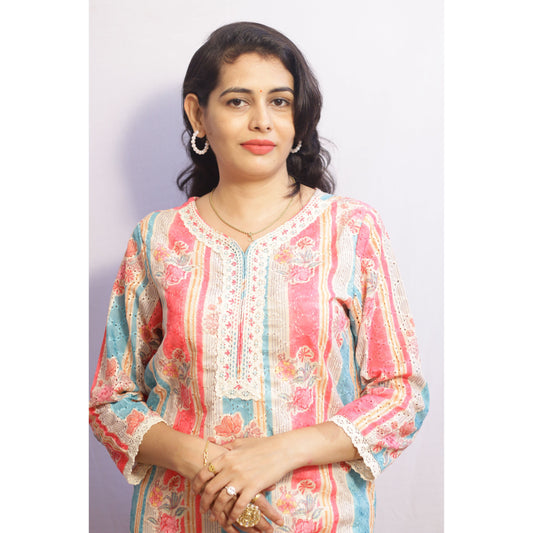 Beige Pink & Blue Suit Set