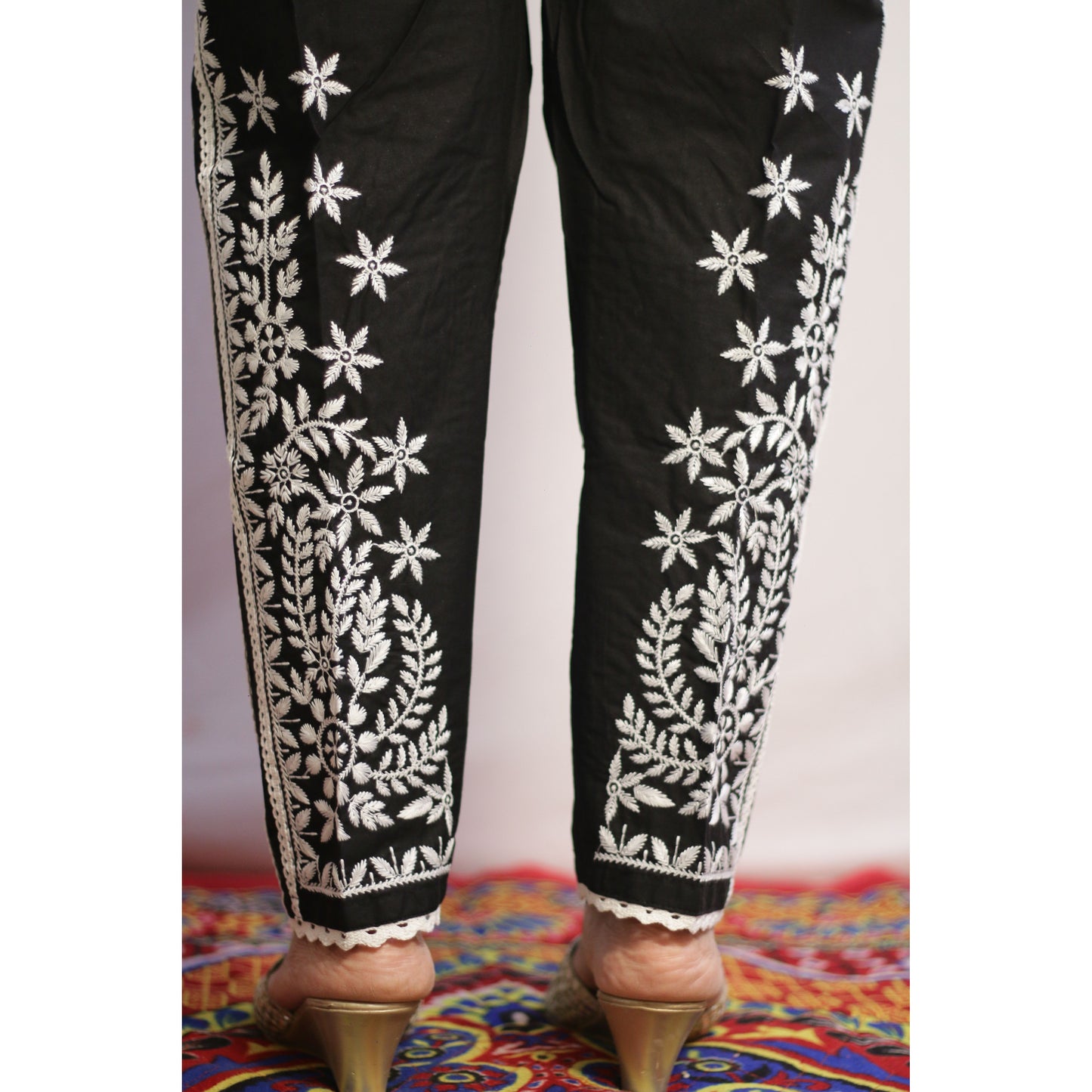 Black Four Lace Embroidered Pant