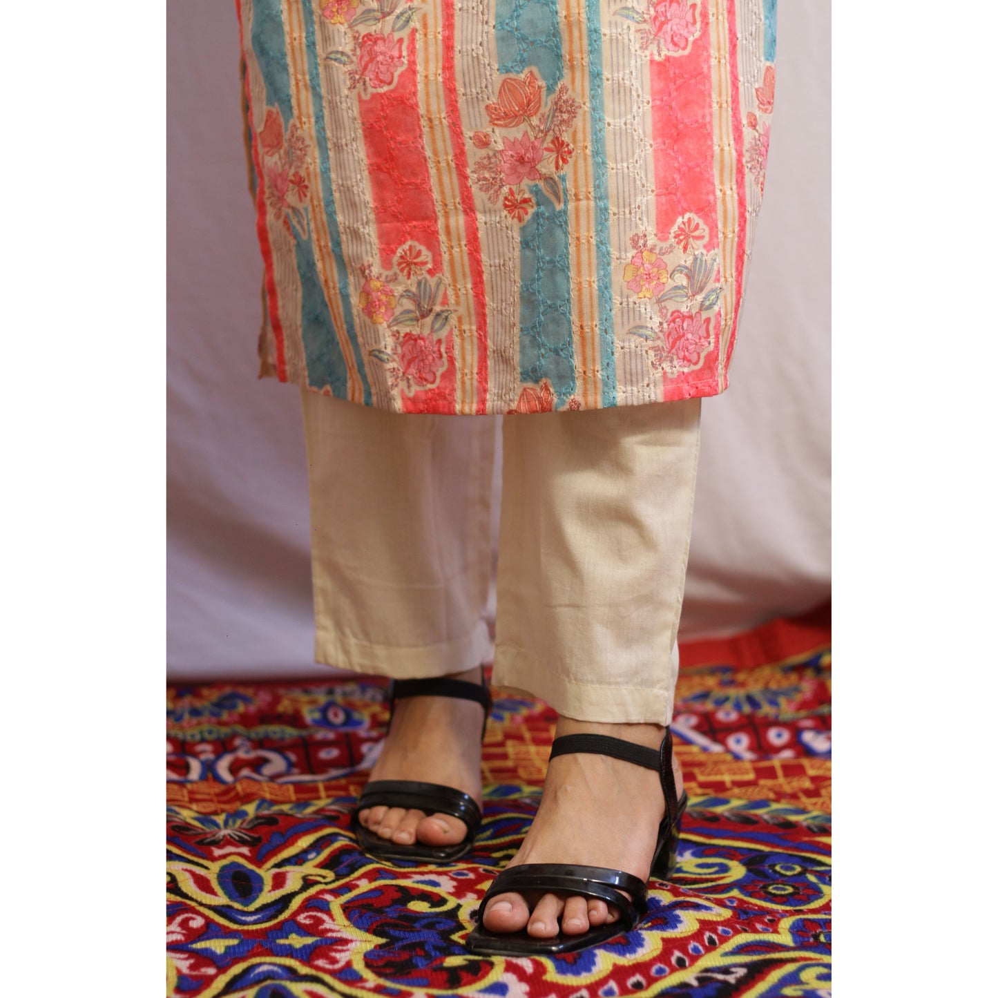 Beige Pink & Blue Suit Set