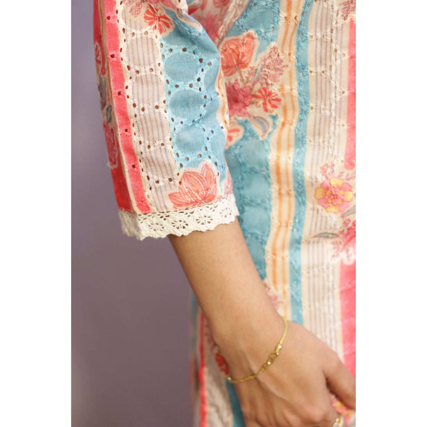 Beige Pink & Blue Suit Set