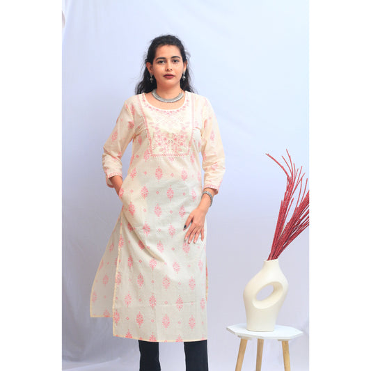 Beige Embroidered Kurti
