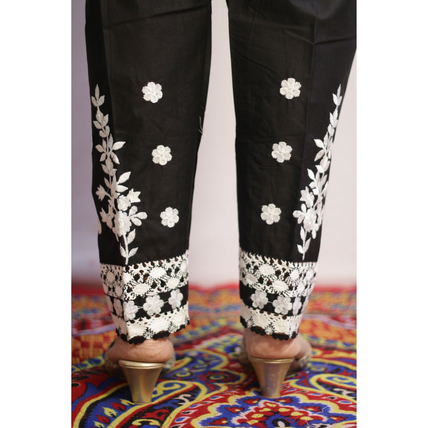 White On Black Embroidered Pant