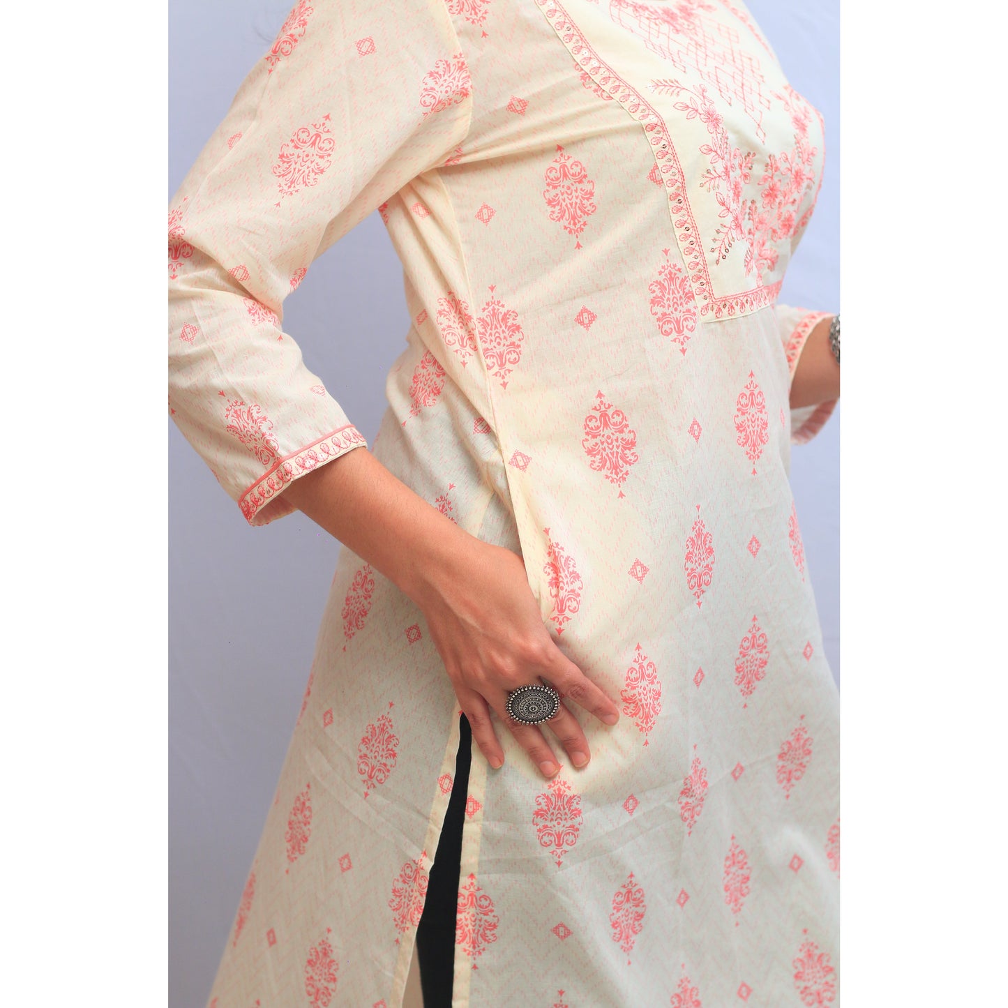 Beige Embroidered Kurti