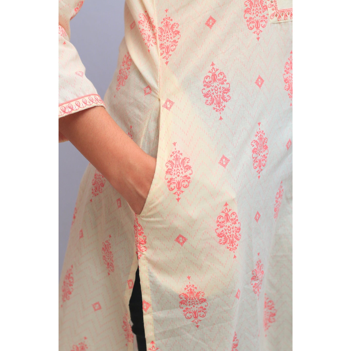 Beige Embroidered Kurti