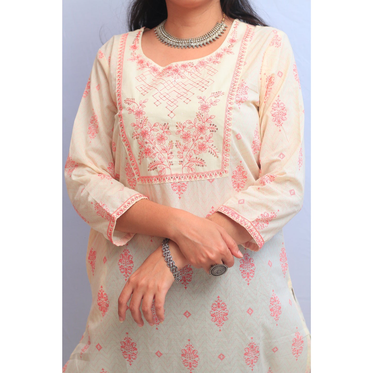 Beige Embroidered Kurti