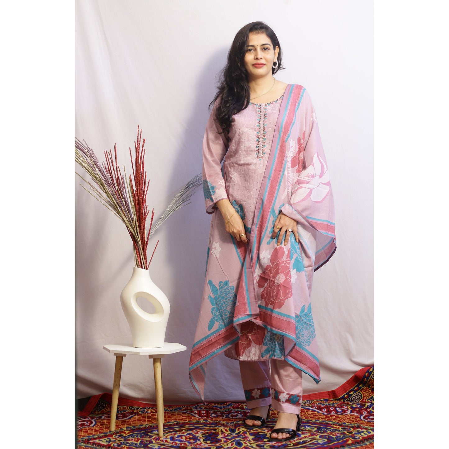 Purple Embroidered Suit Set