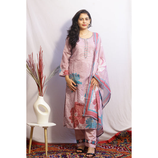 Purple Embroidered Suit Set