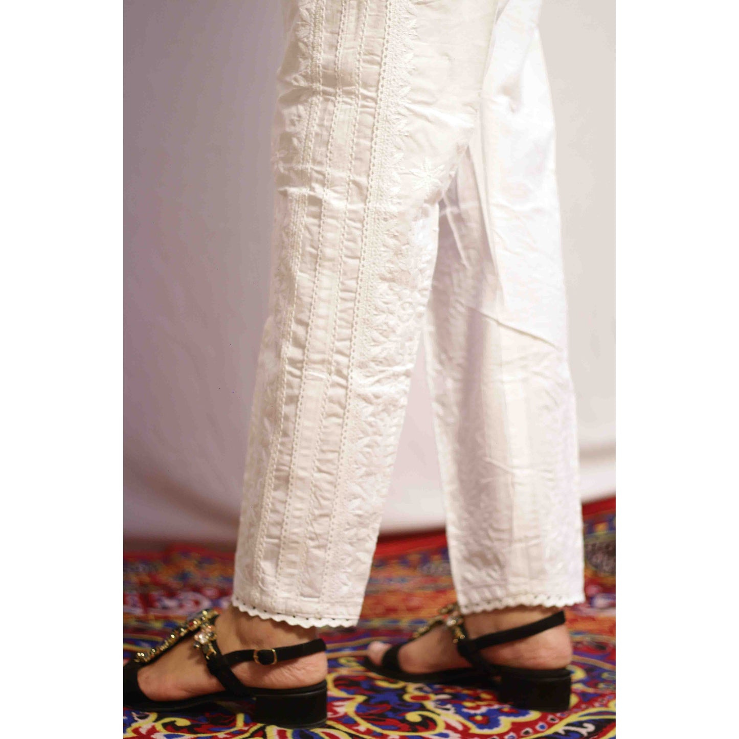 White Lukhnowi Lace Pant