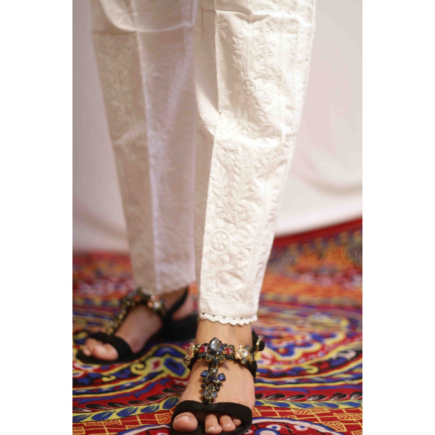 White Lukhnowi Lace Pant