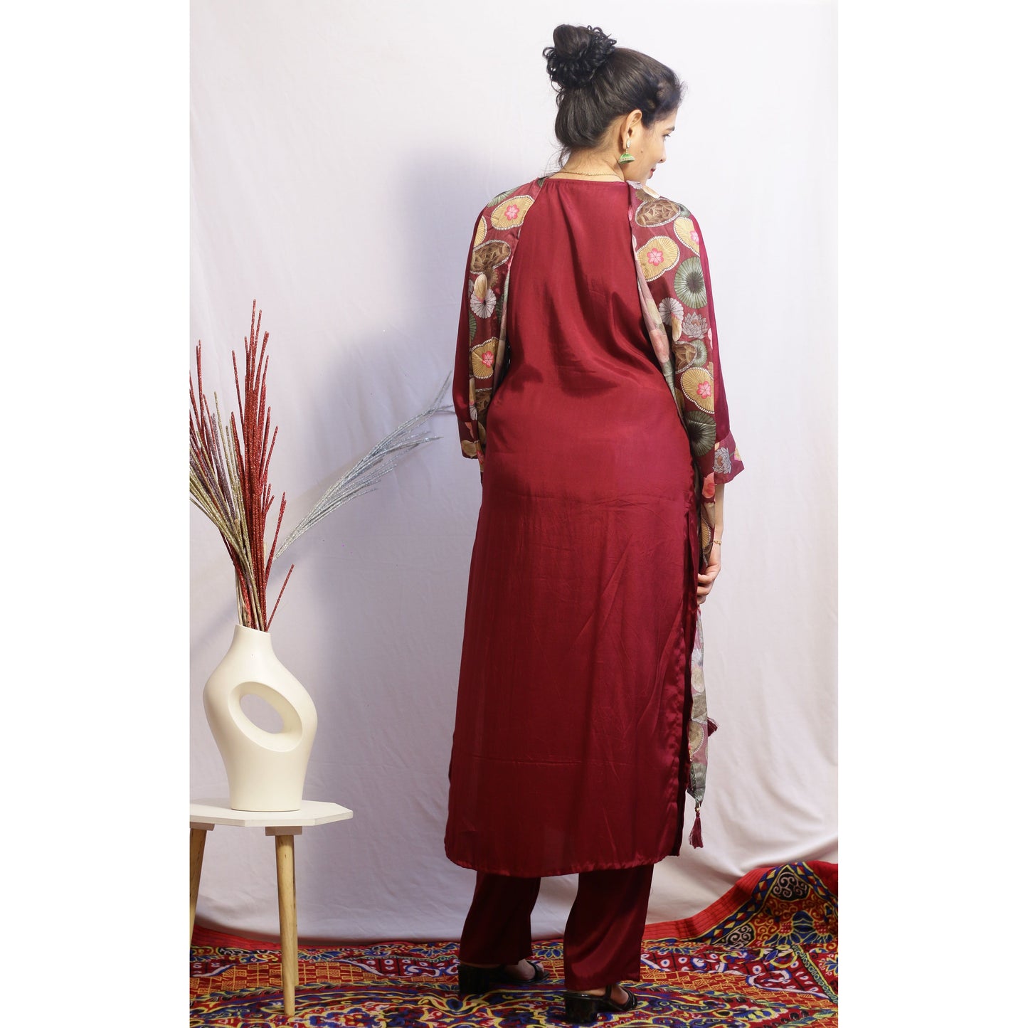 Embroidered Maroon Suit Set