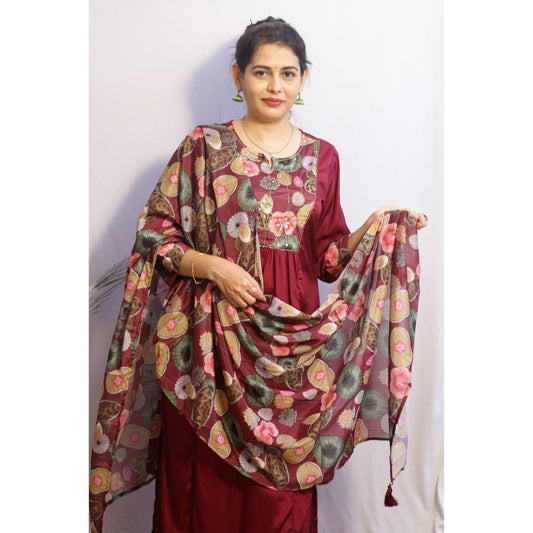 Embroidered Maroon Suit Set