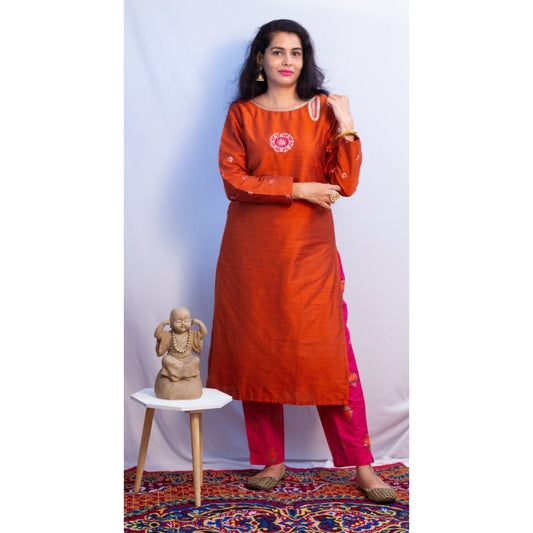 Orange Embroidered Kurti