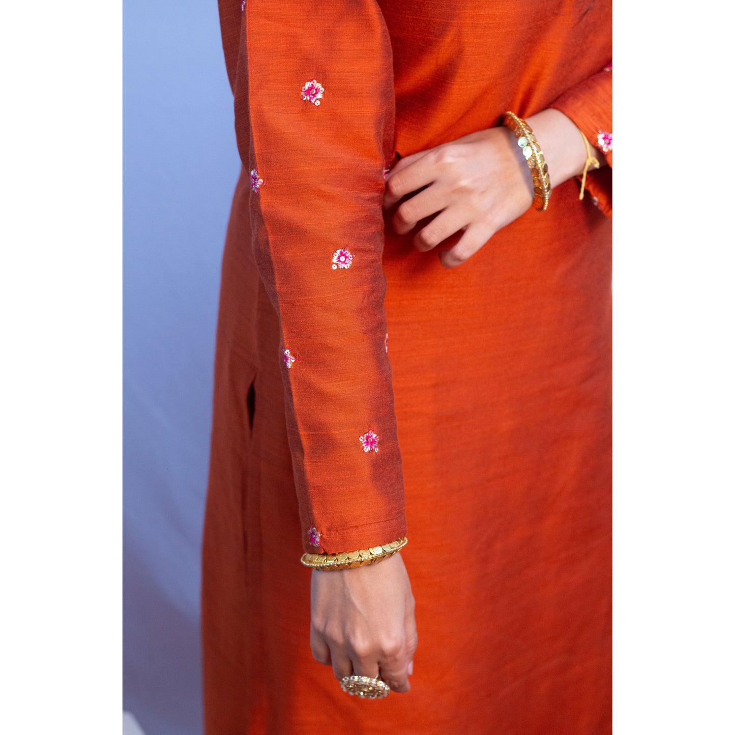 Orange Embroidered Kurti