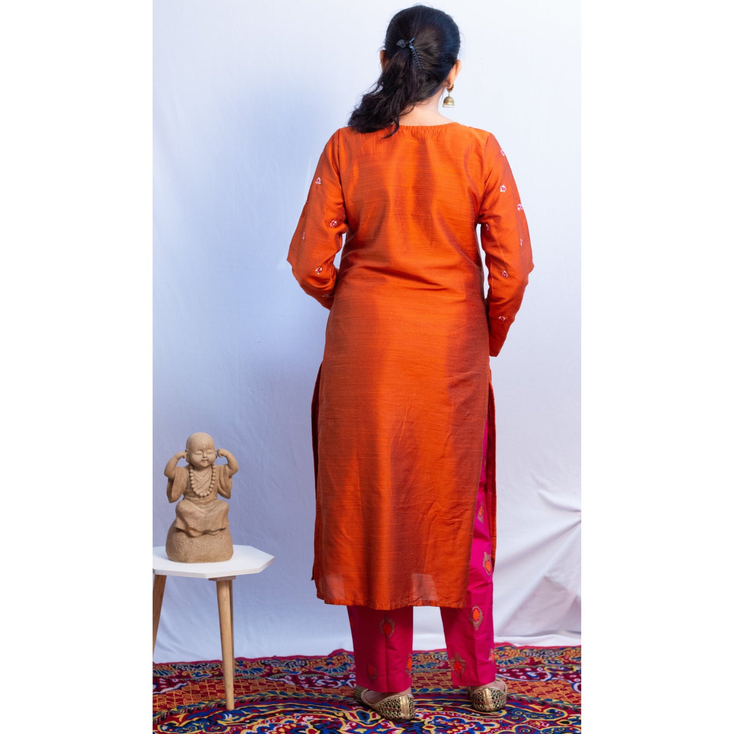 Orange Embroidered Kurti