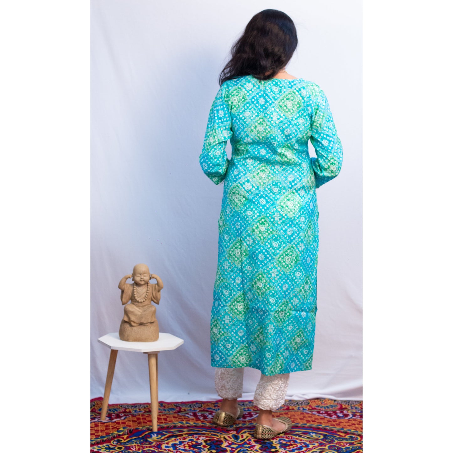 Blue Bandhani Embroidered Kurti