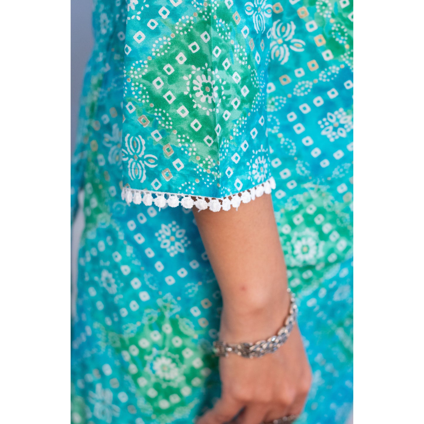 Blue Bandhani Embroidered Kurti