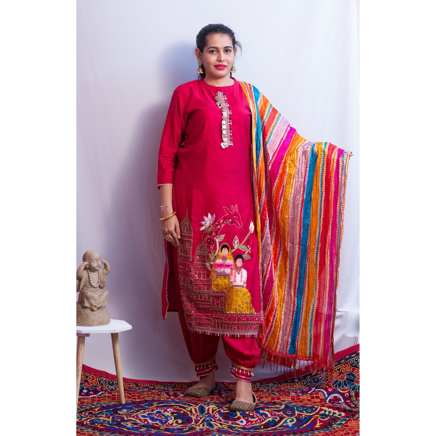 Dark Pink Embroidered Suit Set
