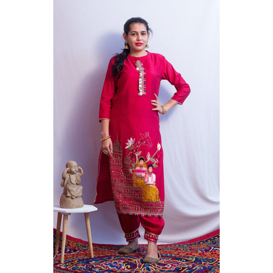 Dark Pink Embroidered Suit Set