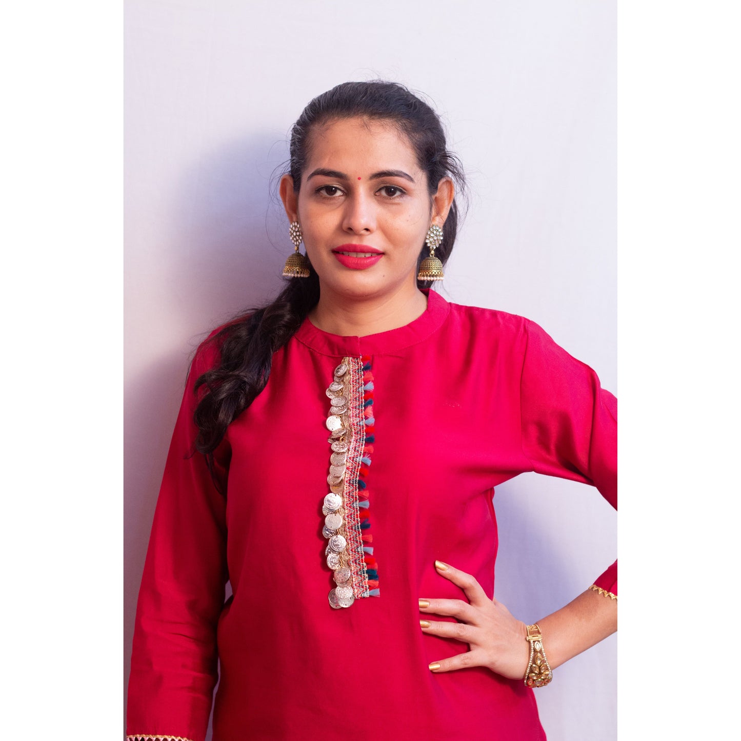 Dark Pink Embroidered Suit Set