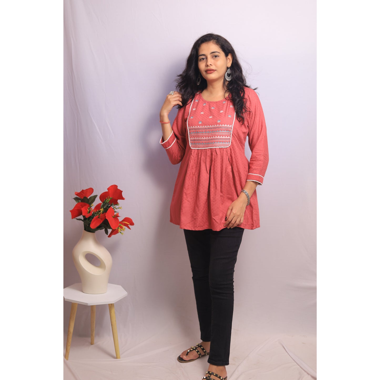 Pink Short Embroidered Kurti