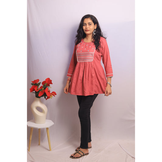 Pink Short Embroidered Kurti