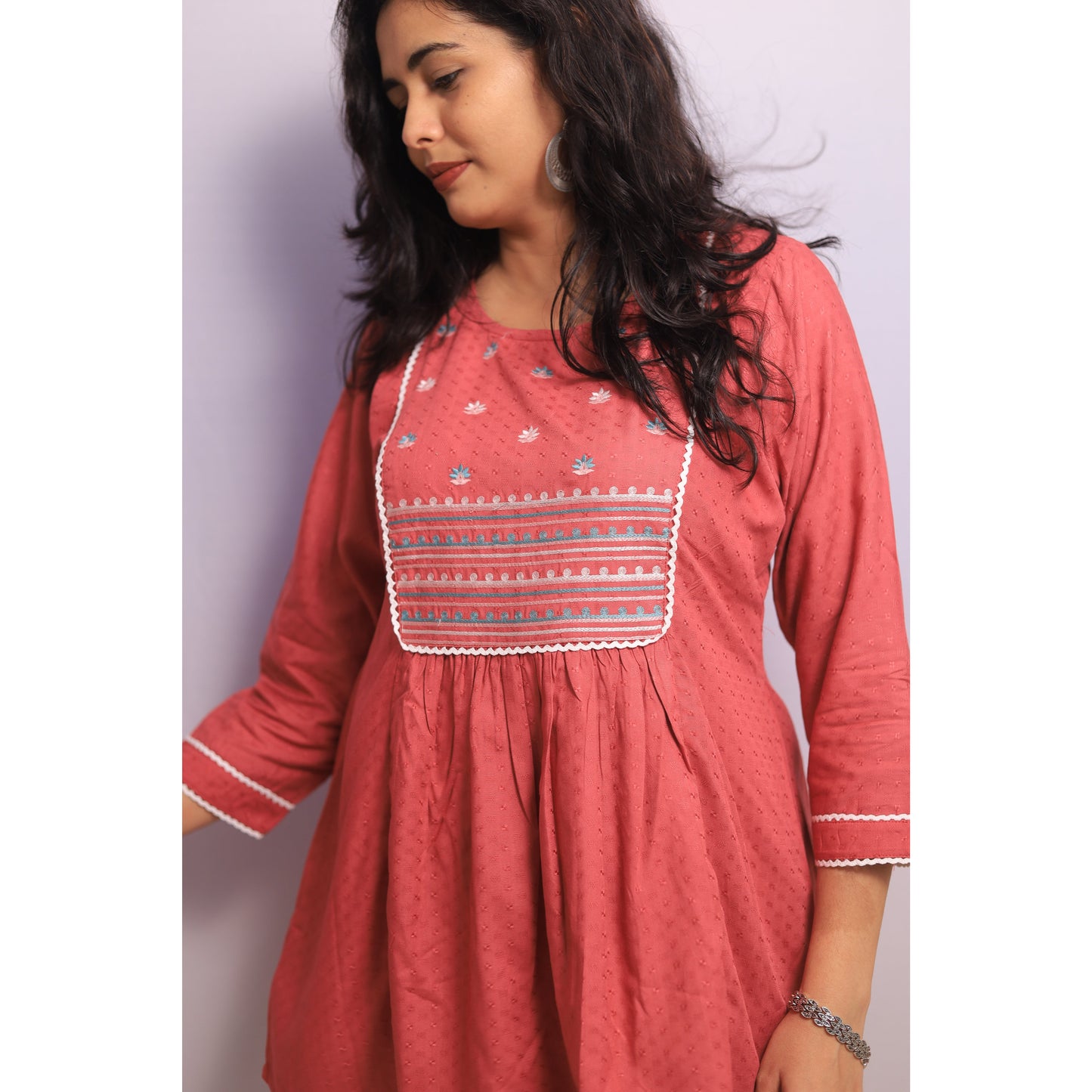 Pink Short Embroidered Kurti