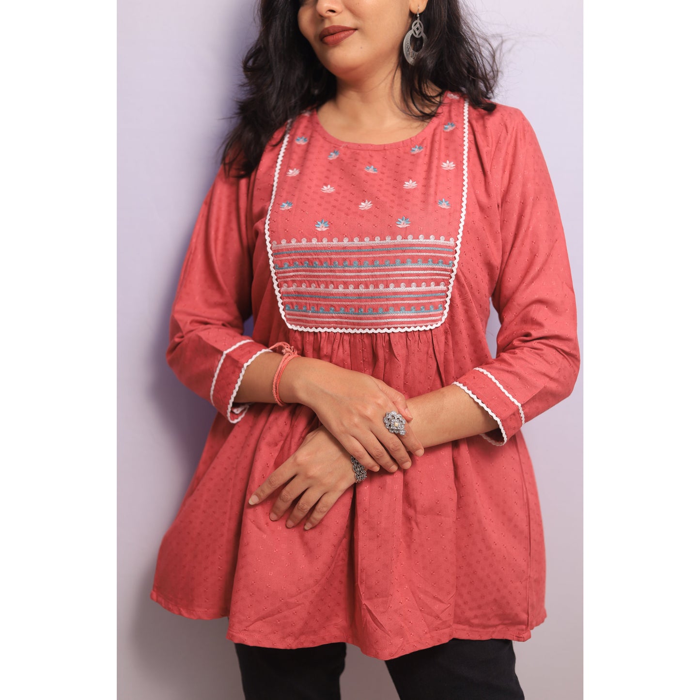 Pink Short Embroidered Kurti