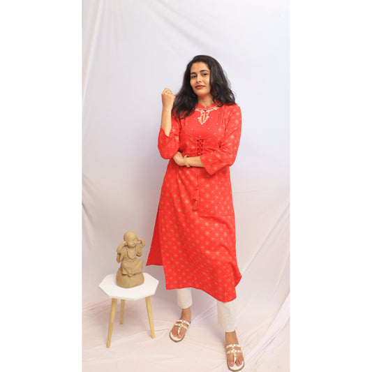 Red Embroidered Kurti