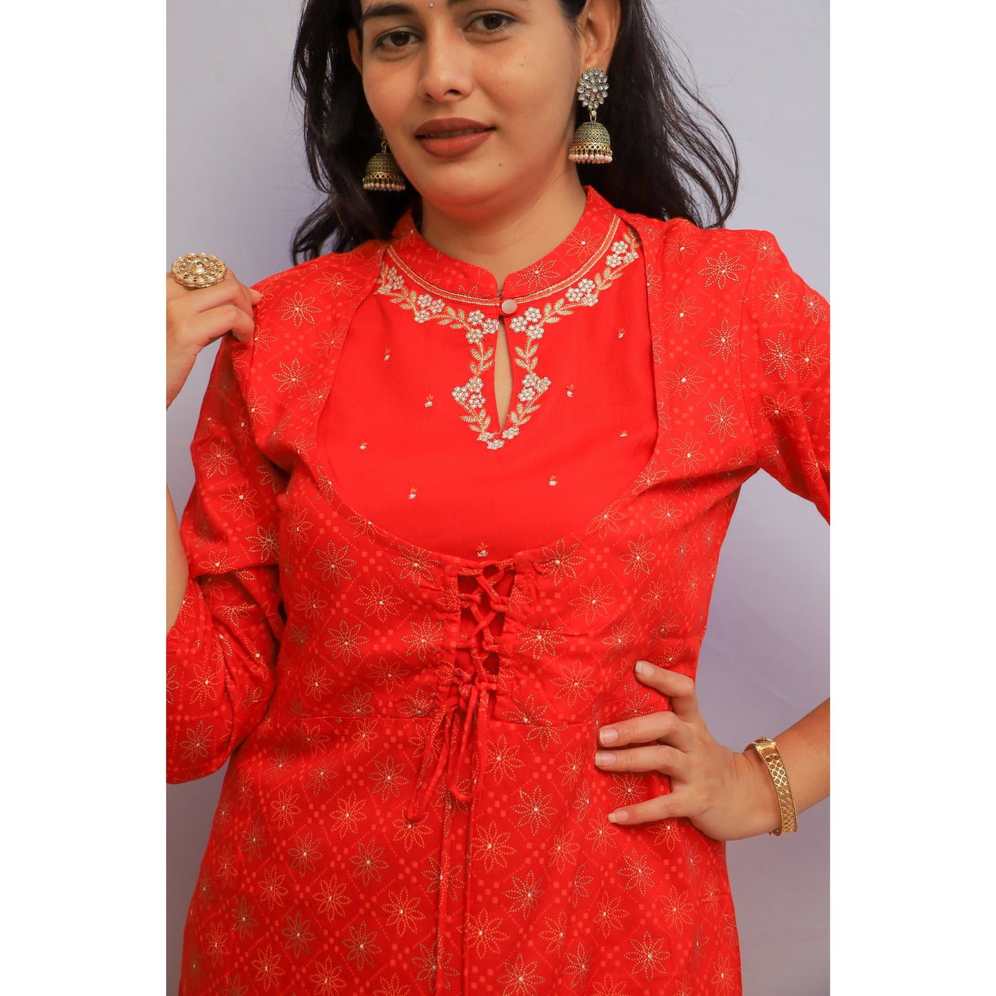 Red Embroidered Kurti