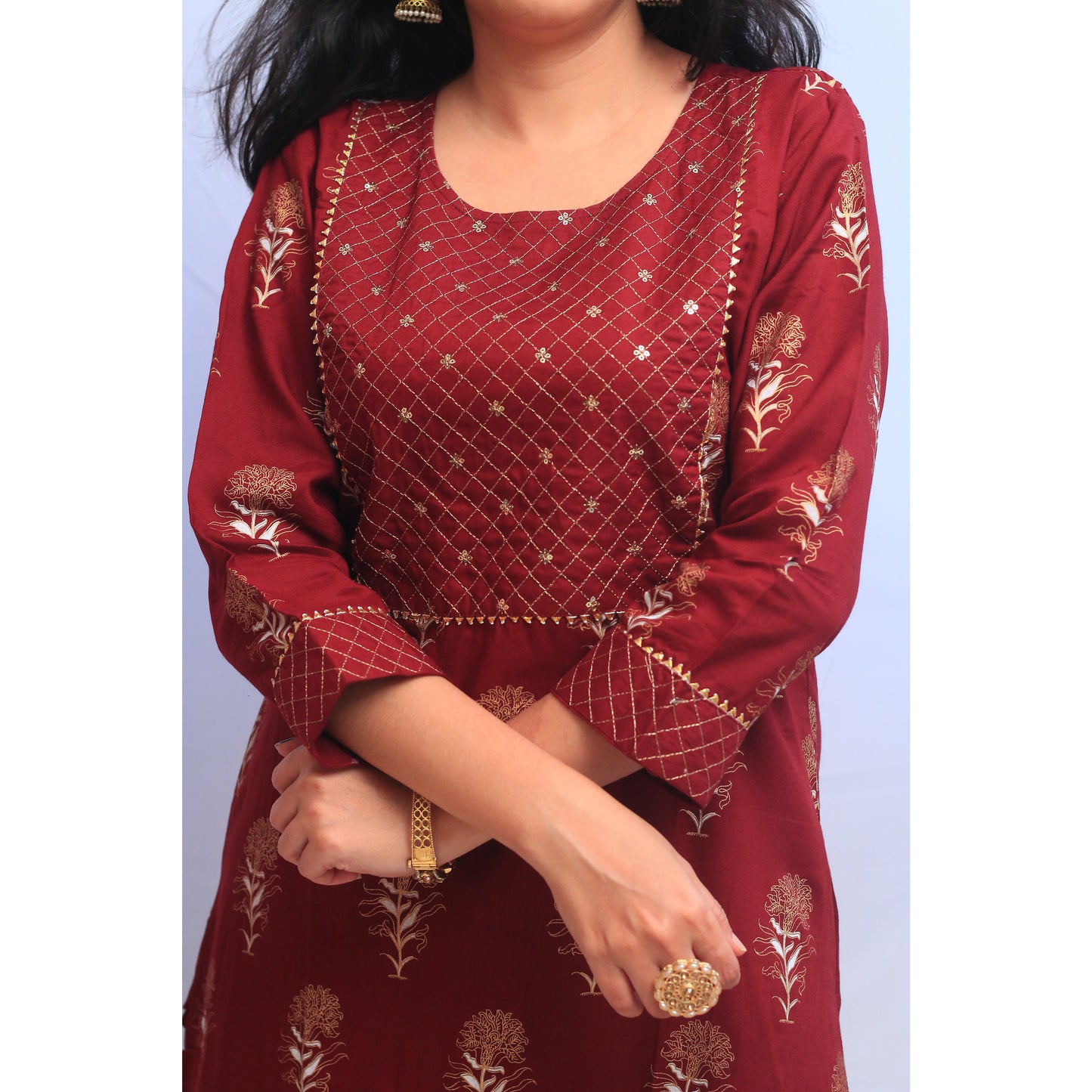 Maroon Embroidered Kurti