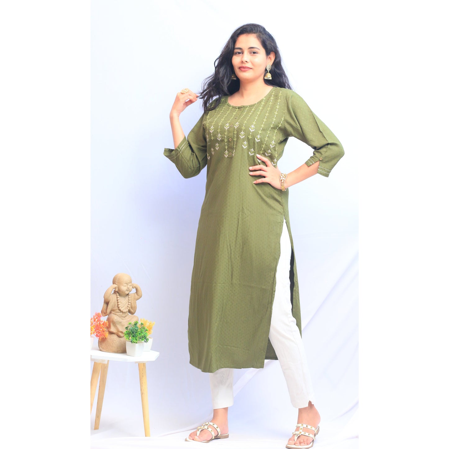 Embroidered Green Kurti