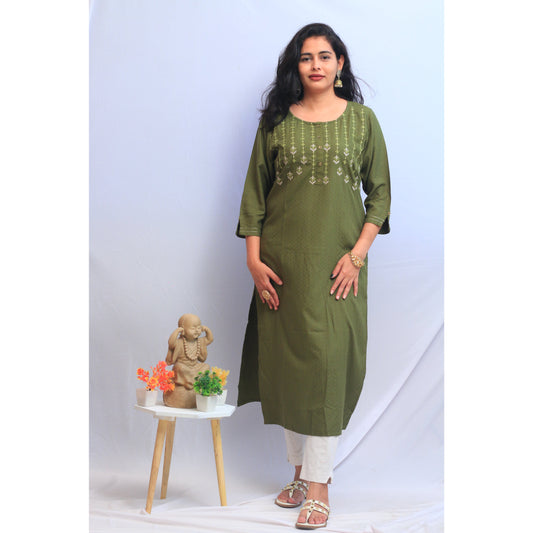 Embroidered Green Kurti