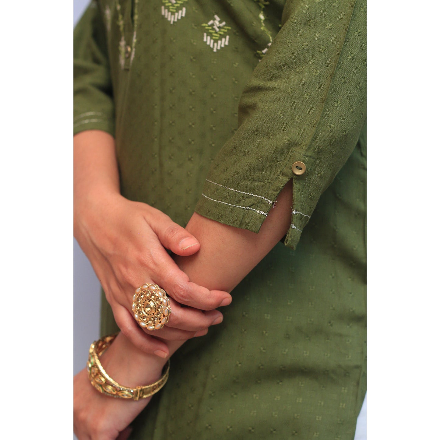 Embroidered Green Kurti
