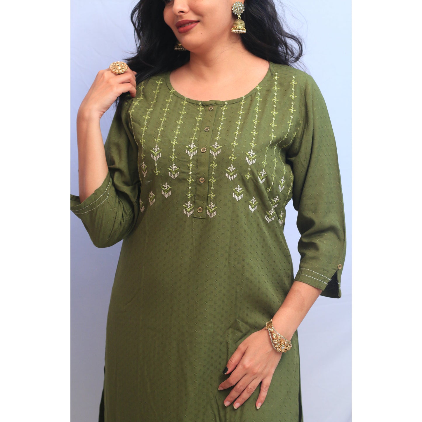 Embroidered Green Kurti
