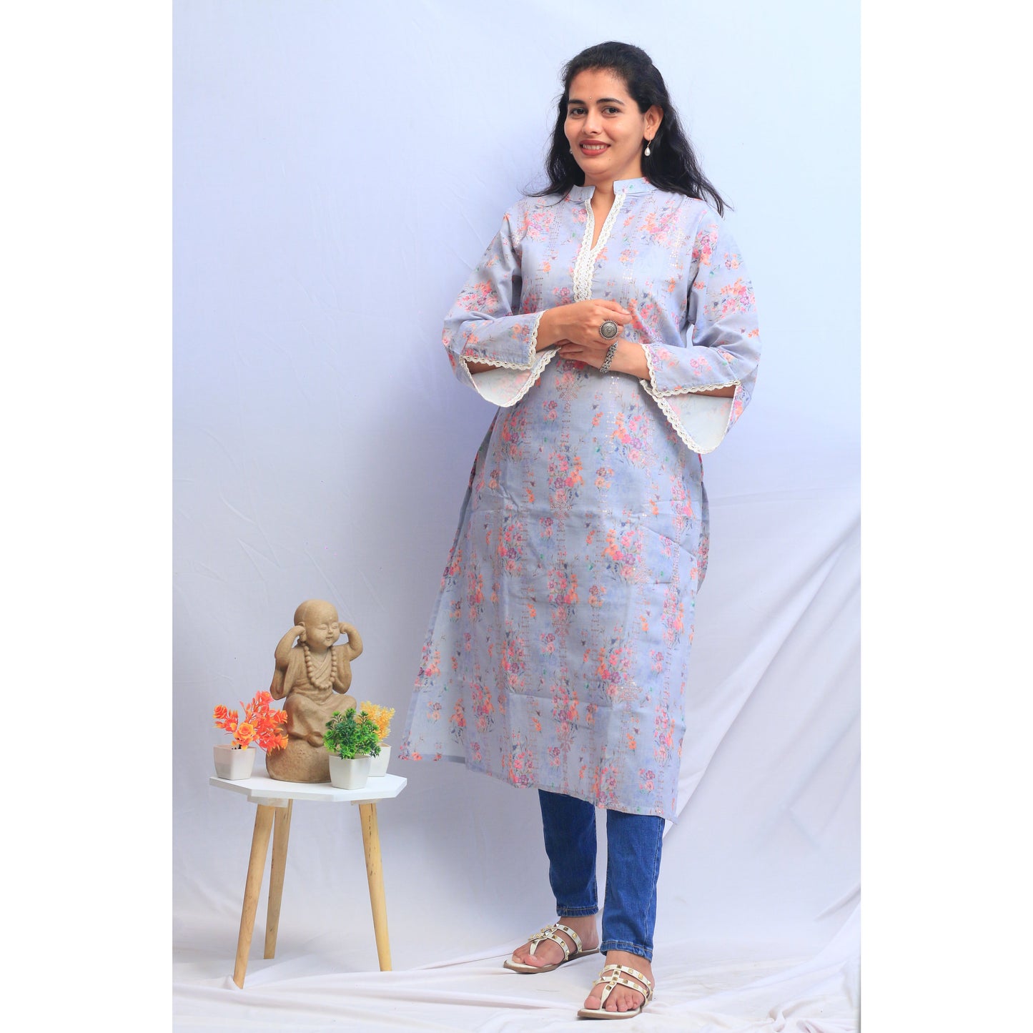 Light Blue Embroidered Kurti