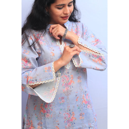 Light Blue Embroidered Kurti