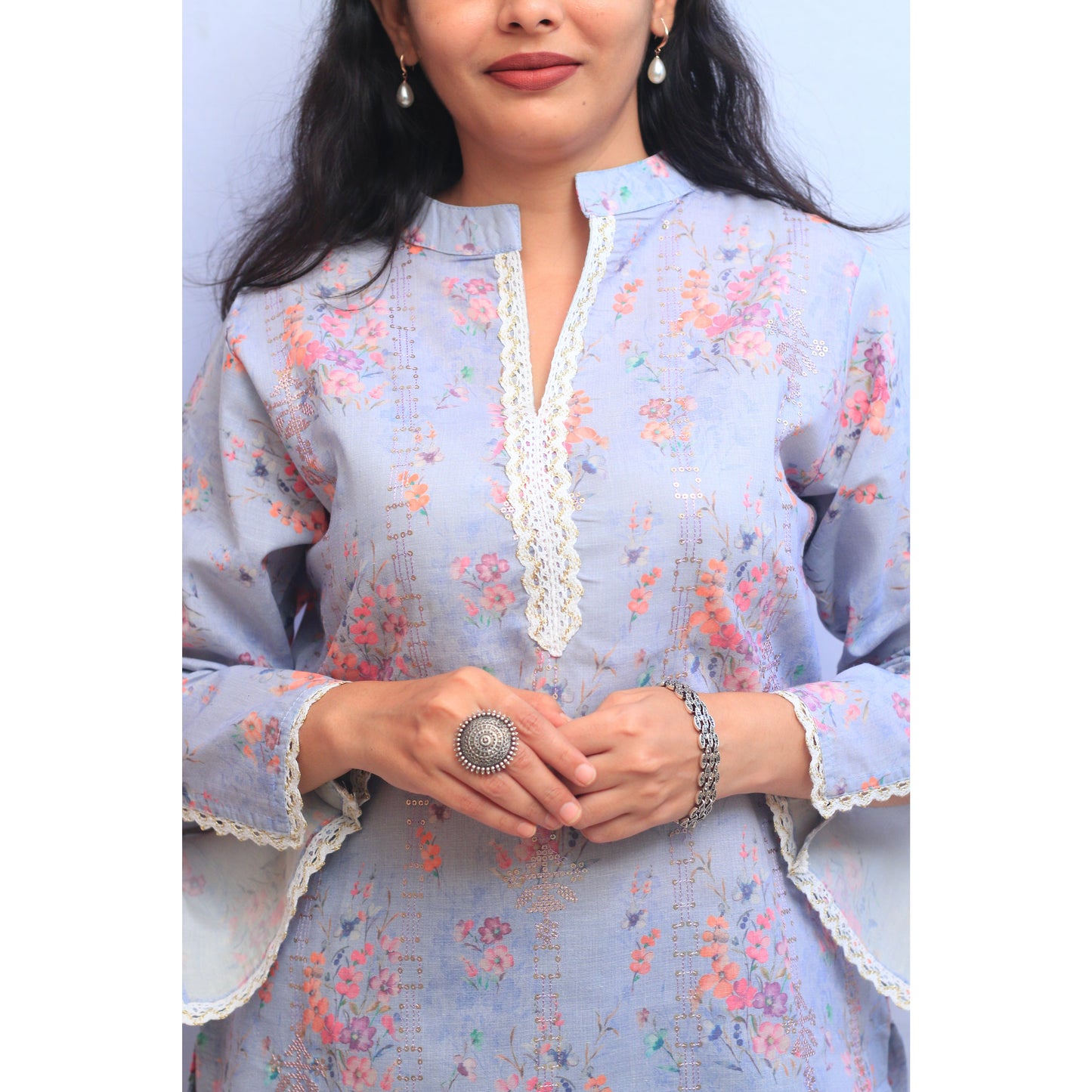 Light Blue Embroidered Kurti