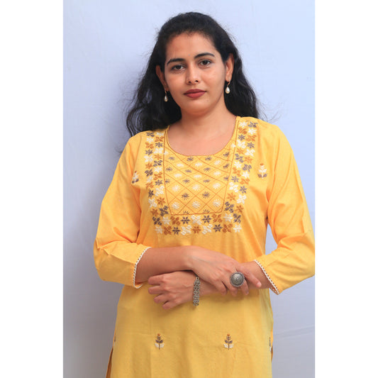 Yellow Embroidered Kurti